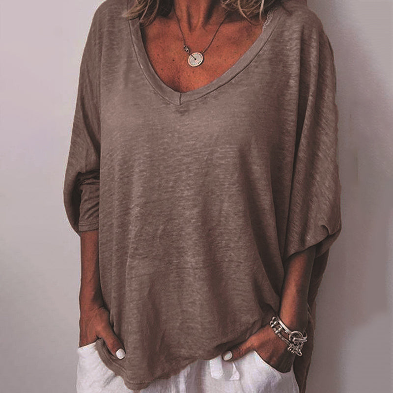 Solid Color V Neck Comfy T-Shirt