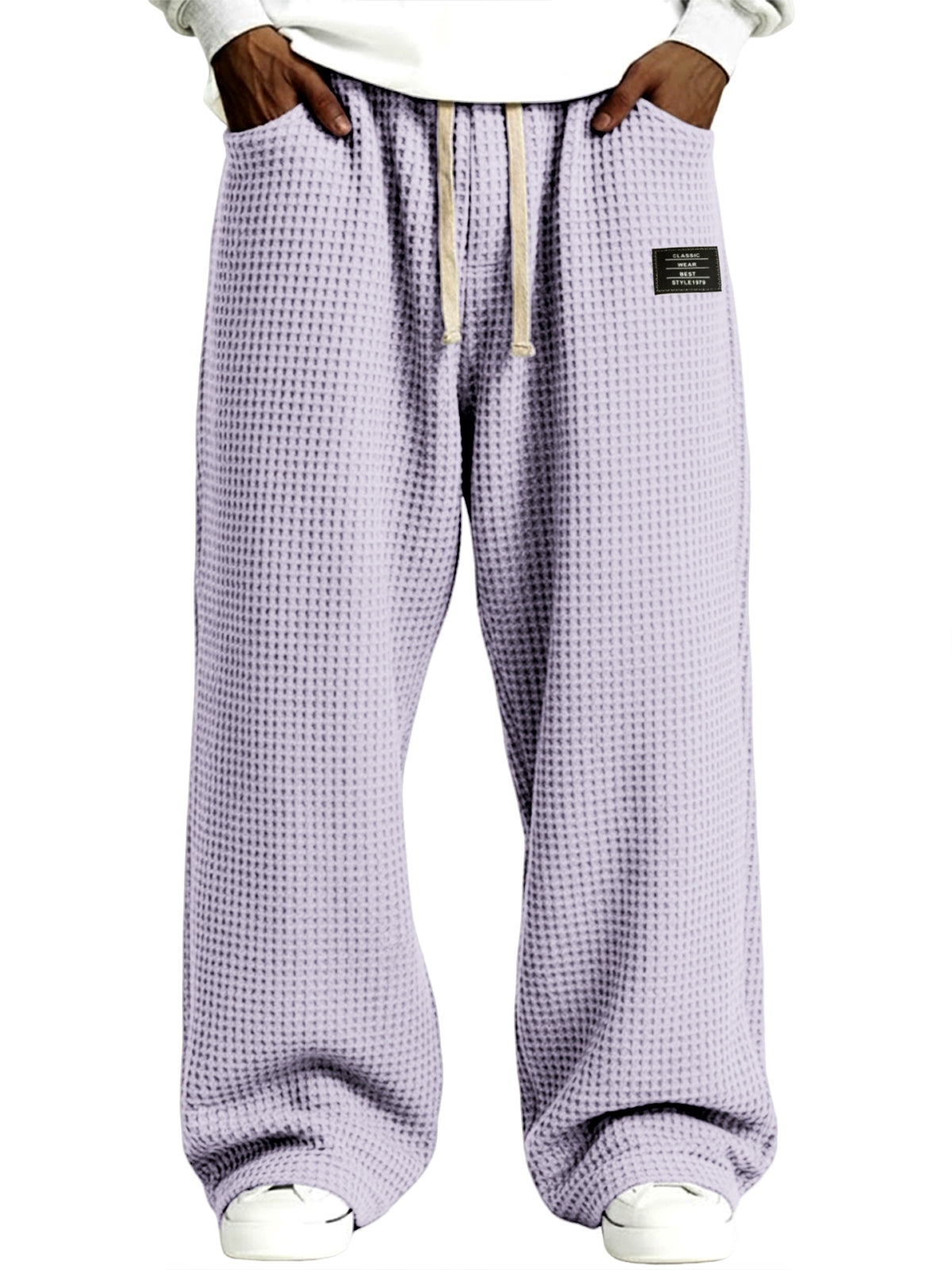 Men's Simple Waffle Texture Drawstring Embroidered Label Pants