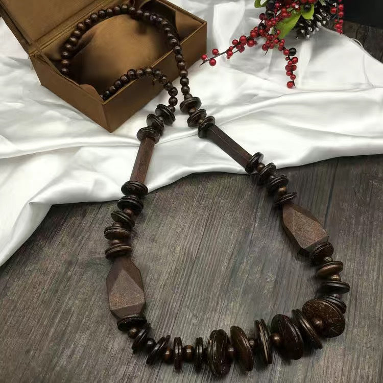 Vintage Wooden Hypoallergenic Pullover Necklace