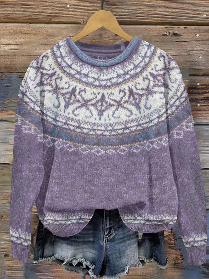 Icelandic Pattern Jacquard Vintage Knit Sweater