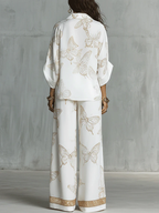 Casual Elegant Gold Butterfly Print Loose Two-piece Set