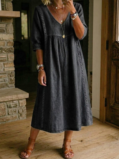 Robe en jean à dentelle pour femme – Robe en jean décontractée et ample de style vintage