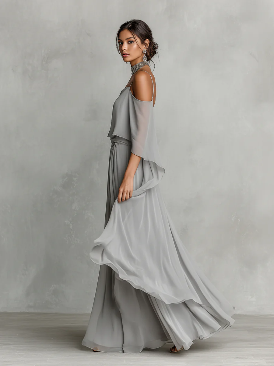 Flowy Off-shoulder Blouse And Skirt Two-piece Set