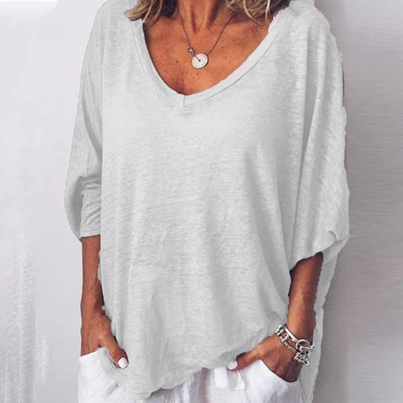 Solid Color V Neck Comfy T-Shirt