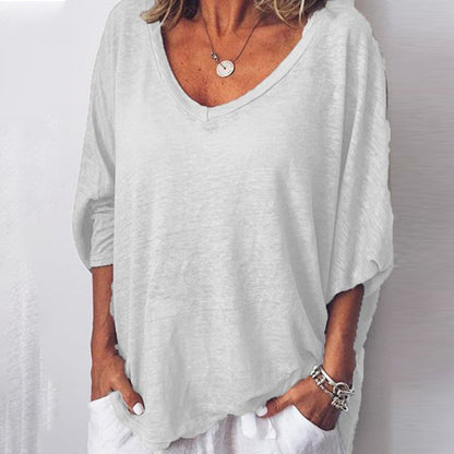 Solid Color V Neck Comfy T-Shirt