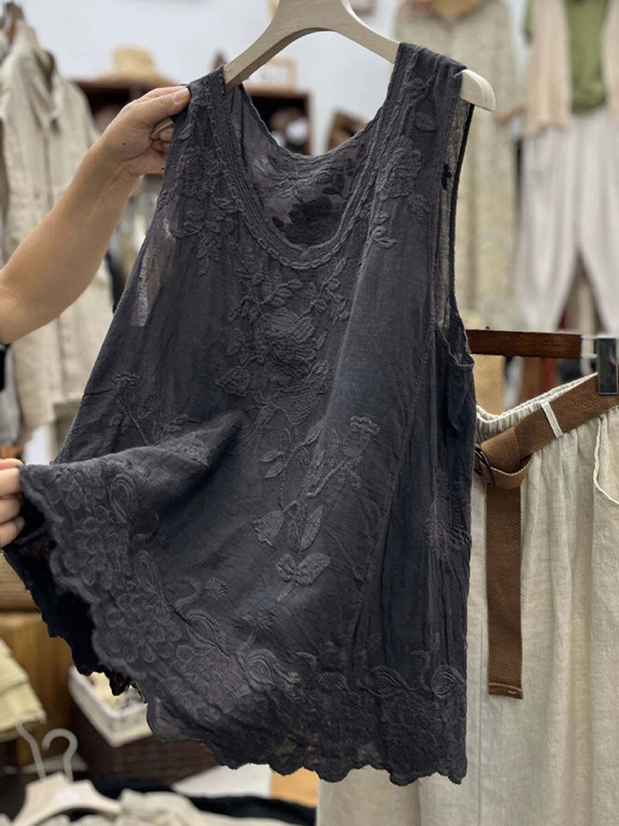 Women's Vintage Lace Sleeveless Cotton And Linen Vest Top
