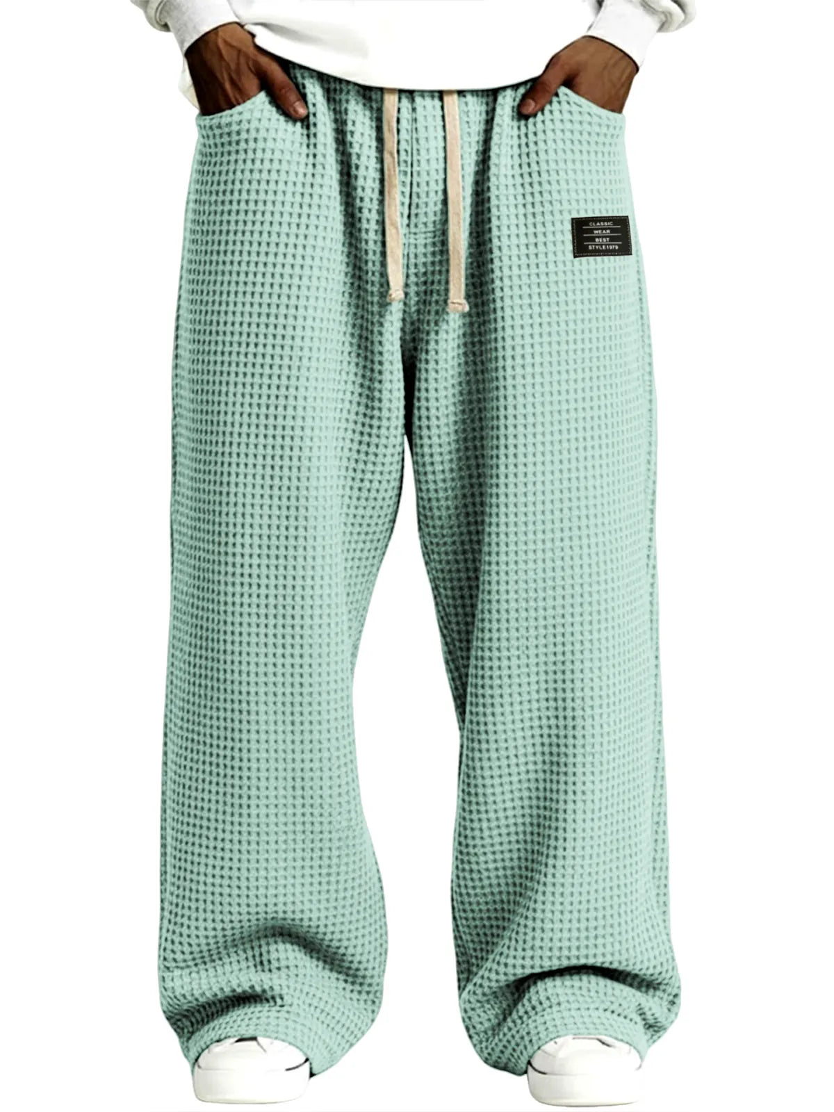 Men's Simple Waffle Texture Drawstring Embroidered Label Pants