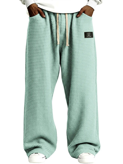 Men's Simple Waffle Texture Drawstring Embroidered Label Pants