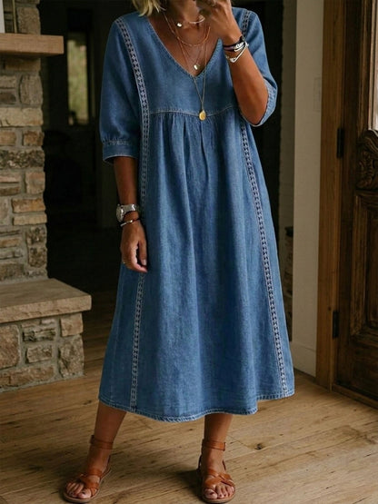 Robe en jean à dentelle pour femme – Robe en jean décontractée et ample de style vintage