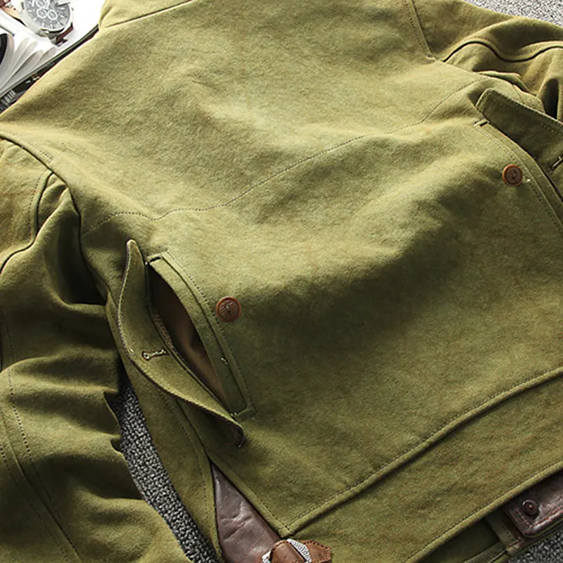 Vintage Oil Waxed Canvas Leather Biker Jacket