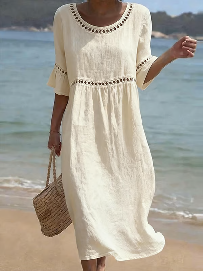 Robe ample en coton-lin confortable avec épissure en dentelle