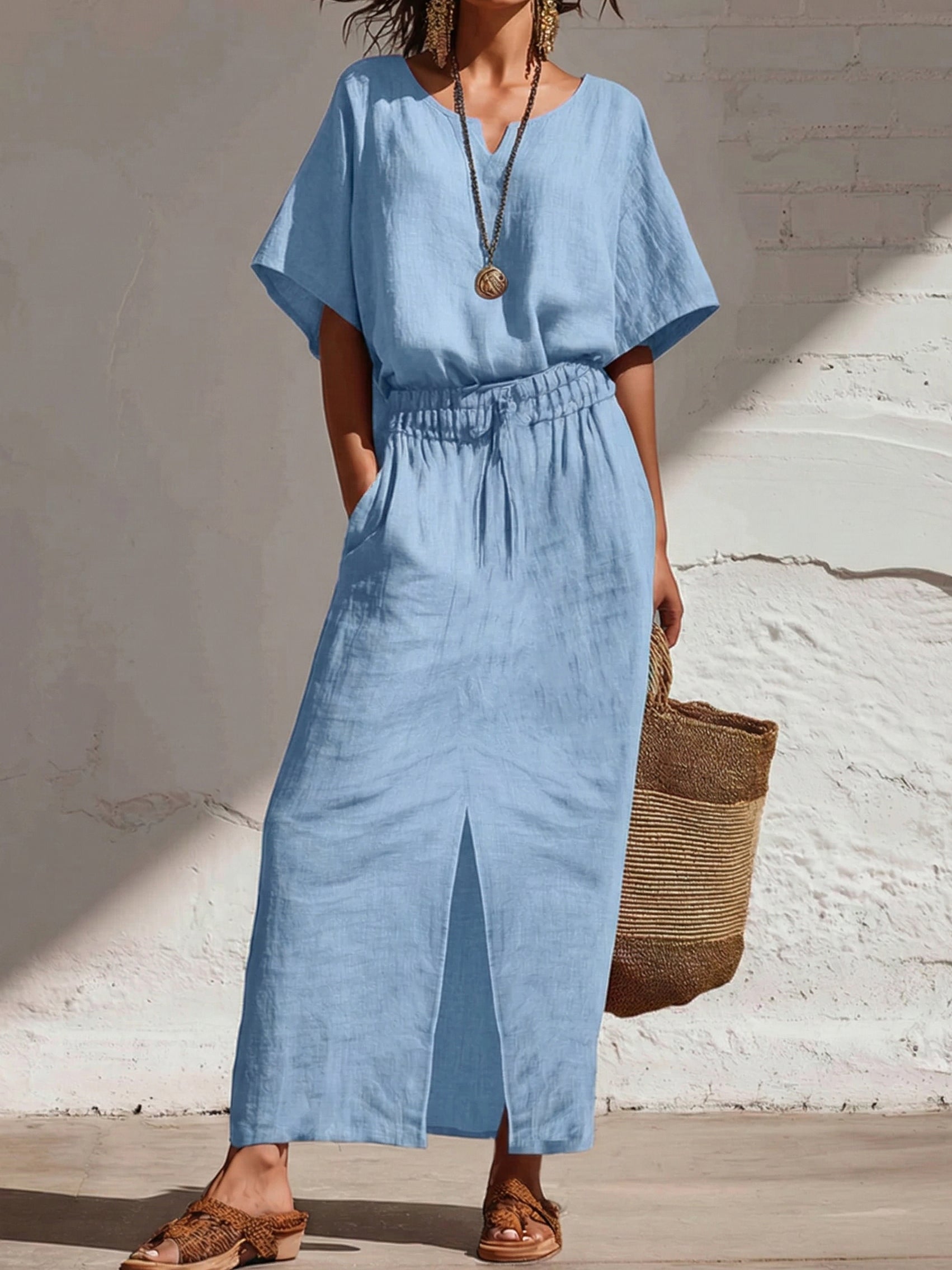 Casual Cozy Shirt And Skirt Linen Two-piece Set