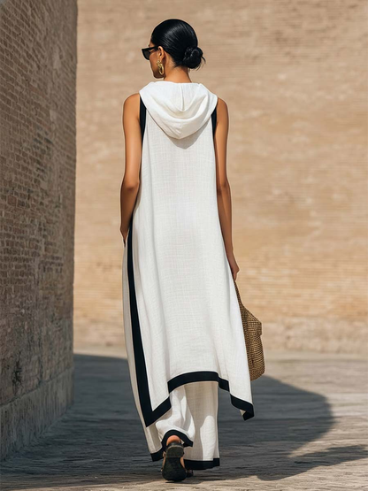 Conjunto de dos piezas de lino y algodón elegante con corte artístico