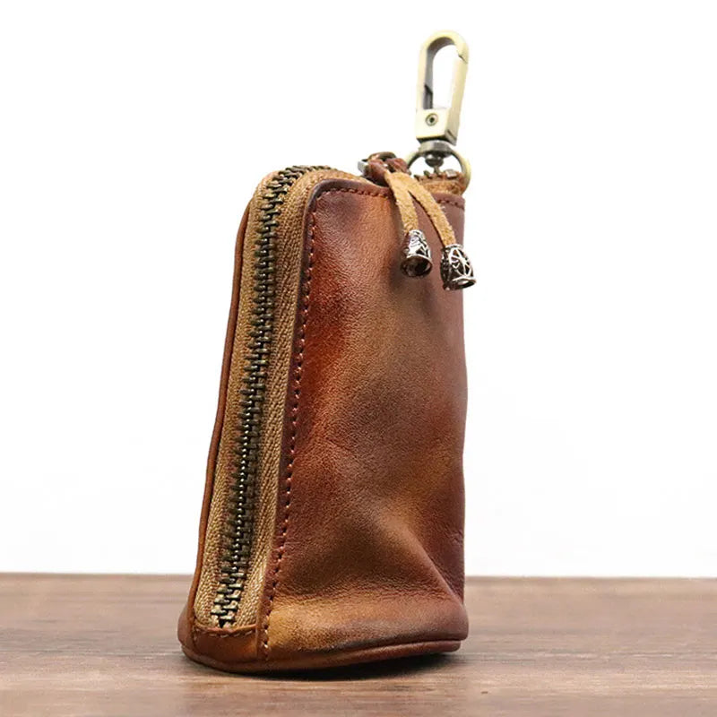Head Layer Cowhide Vintage Old Cowhide Key Bag
