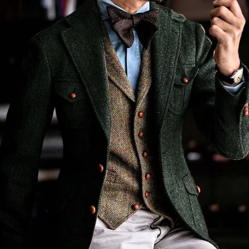 Men's Herringbone Blend Single Breasted Blazer