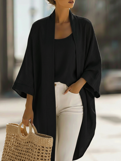 Ensemble en lin douillet et minimaliste : gilet et cardigan ample