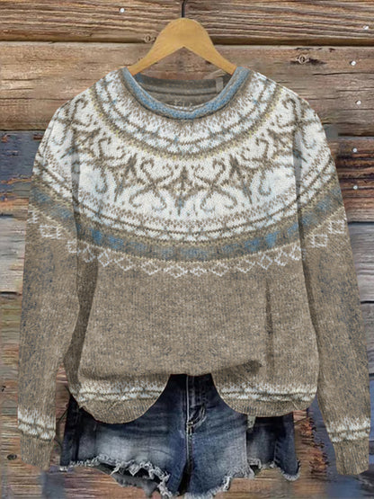 Icelandic Pattern Jacquard Vintage Knit Sweater