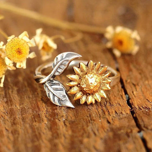 Bague Tournesol Ajustable Dorée