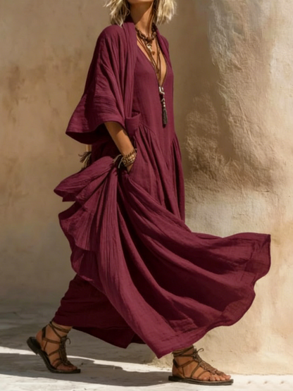 Ensemble deux pièces décontracté bohème en coton et lin : cardigan et robe