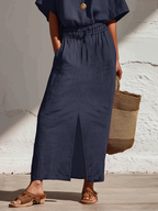 Casual Cozy Shirt And Skirt Linen Two-piece Set