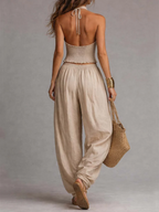 Sexy Boho Halter Top & Wide-leg Pants Two-piece Set
