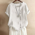 Round Neck Solid Color Buttons Short Sleeves T-shirt