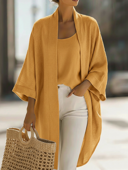 Ensemble en lin douillet et minimaliste : gilet et cardigan ample