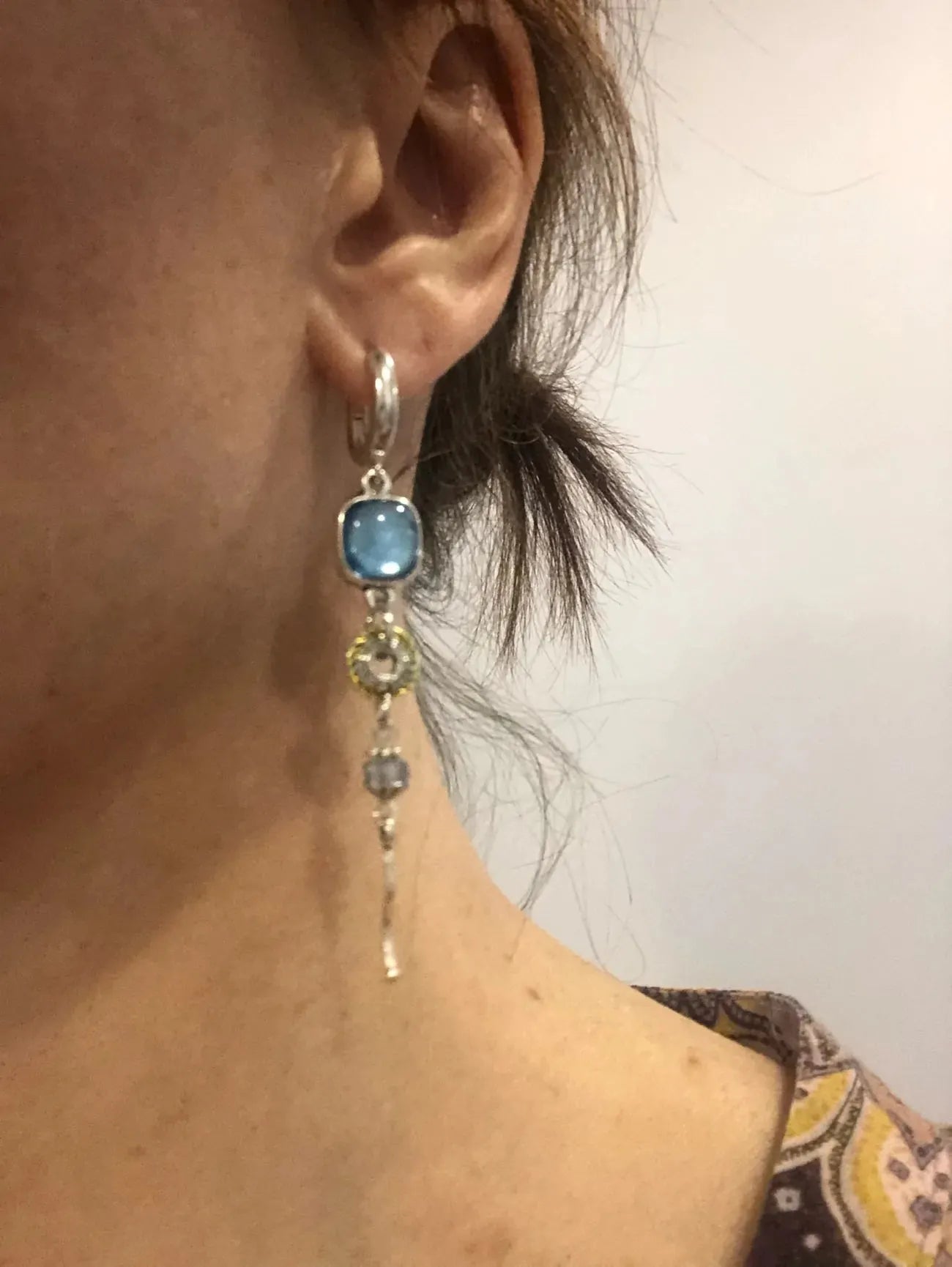Blue Stone Cross Earrings