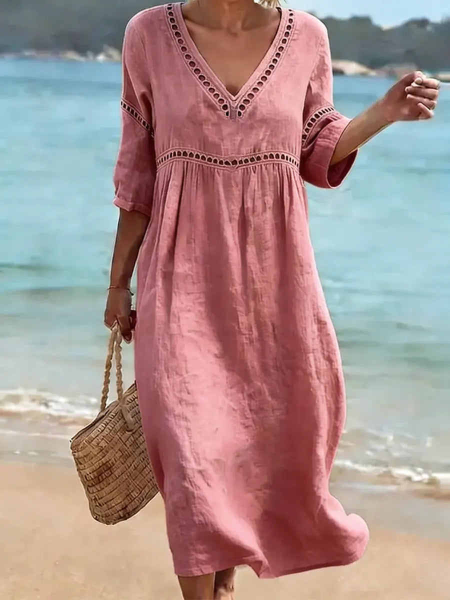 Women's Solid Color Retro Casual Stylish Vacation Cotton Dress