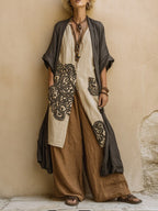 Casual Bohemian Linen And Cotton Long Cardigan And Sleeveless Top And Pants Three-piece Set
