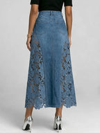 Casual Spliced lace Denim Skirt