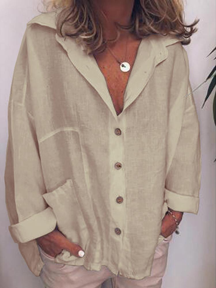 Spring And Autumn Models Of Cotton Linen Long-Sleeved Shirt