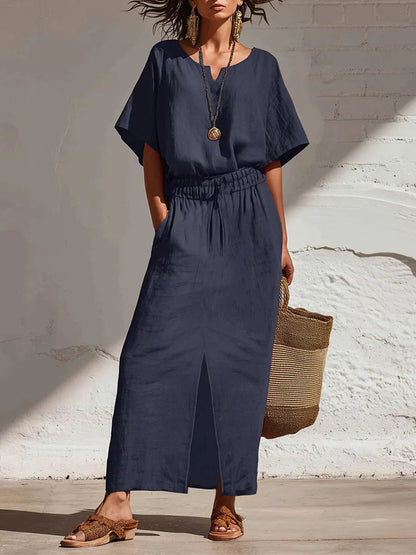 Conjunto de dos piezas de lino de camisa y falda informales y cómodas