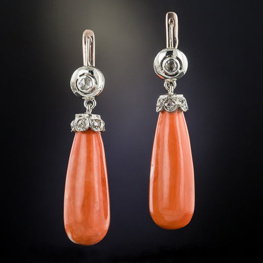 Boucles d'oreilles pendantes bohèmes antiques en corail