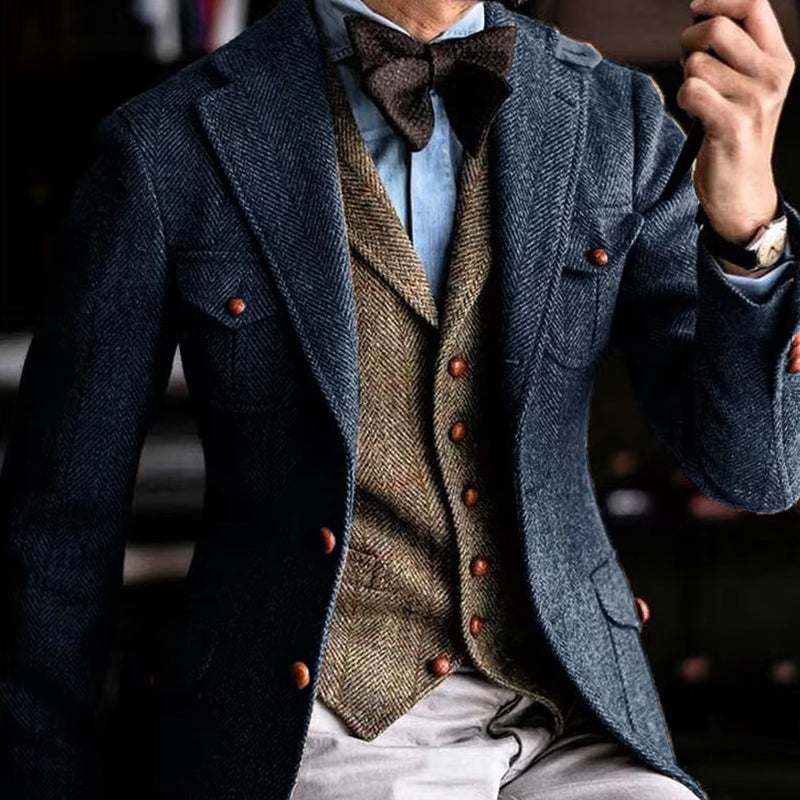 Men's Herringbone Blend Single Breasted Blazer