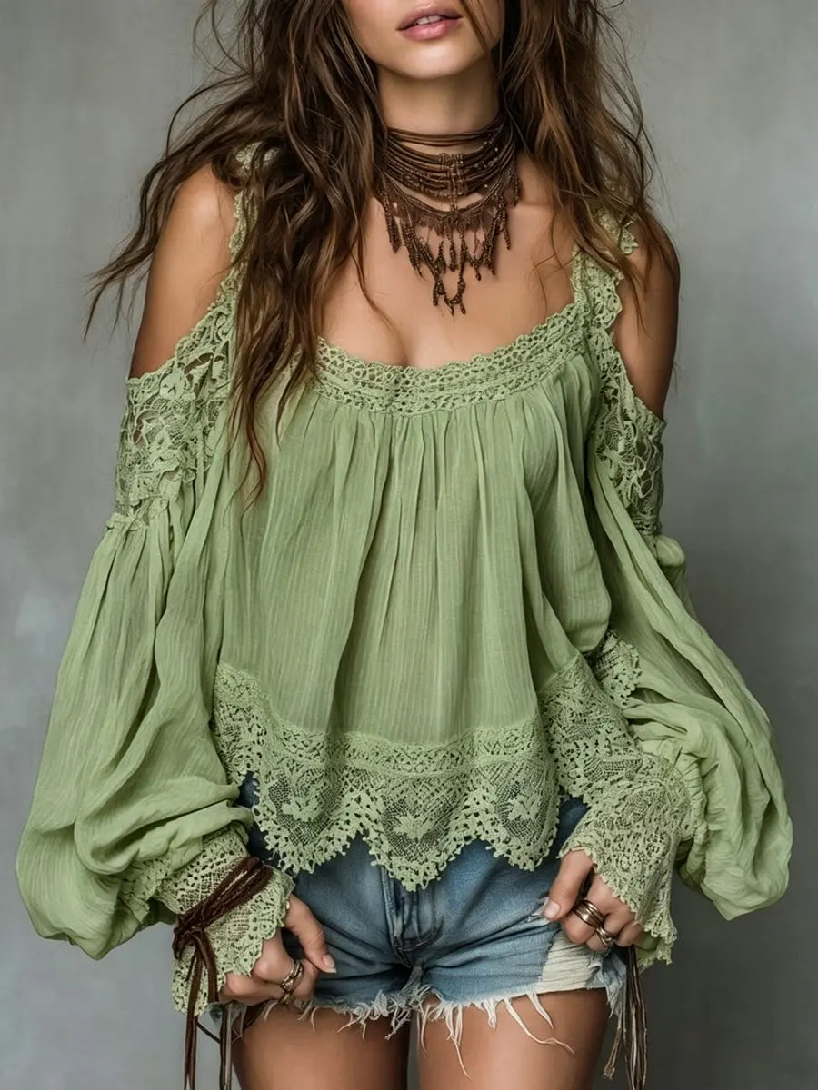Women's Off-shoulder Lace Trim Top
