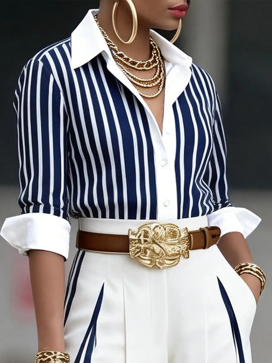 Chemise élégante à imprimé rayé artistique