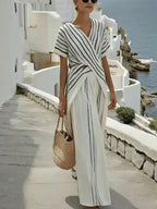 Women'S Loose Striped Resort Pants Set