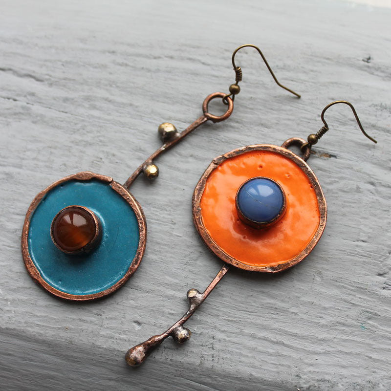 Vintage asymmetrical graffiti antique bronze earrings