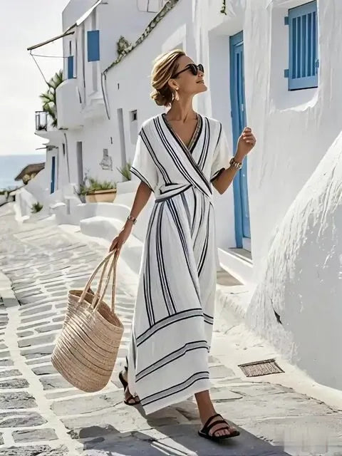 Women'S Loose Striped Print Dress