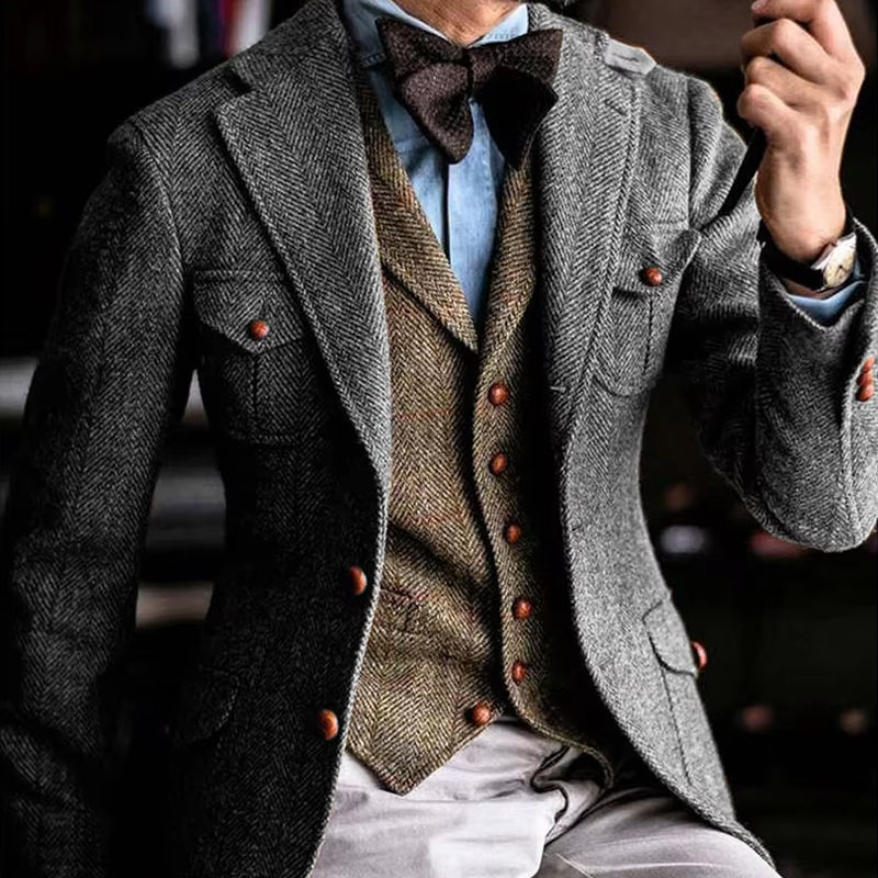 Men's Herringbone Blend Single Breasted Blazer