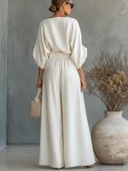 Elegant Off-the-shoulder Shirt And Wide-leg Pants Two-piece Set