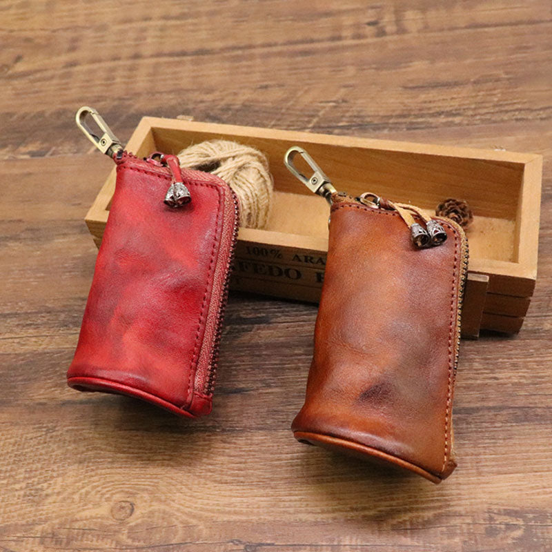 Head Layer Cowhide Vintage Old Cowhide Key Bag