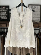 Women's Vintage Lace Sleeveless Cotton And Linen Vest Top