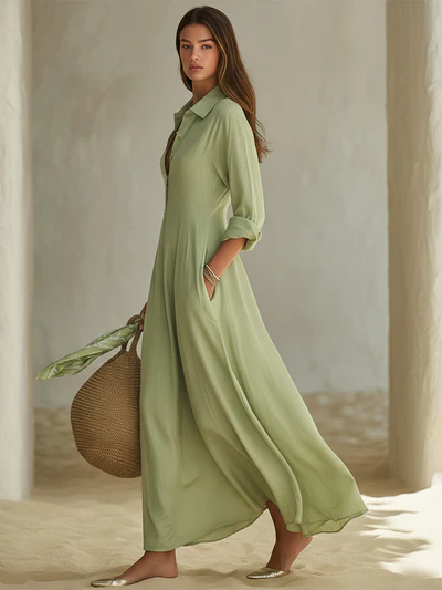 Elegant Artistic Cut Metal Button Dress
