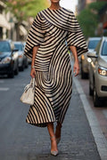 Women's Elegant Abstract Art Print Midi Dress