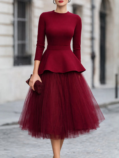 Ensemble haut décontracté ample à col rond et manches 3/4 pour femme et jupe longue en maille taille haute