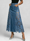 Casual Spliced lace Denim Skirt