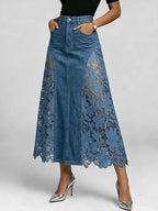 Casual Spliced lace Denim Skirt
