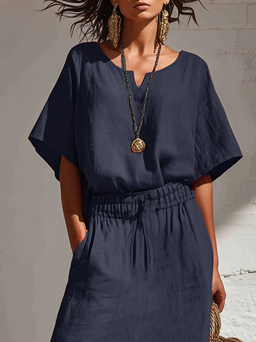 Casual Cozy Shirt And Skirt Linen Two-piece Set